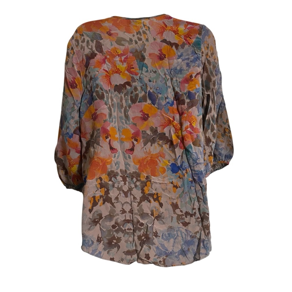 Women’s Tianello Washable Silk Teylyne Blouse V Neck Animal Floral Print Small - Picture 2 of 6